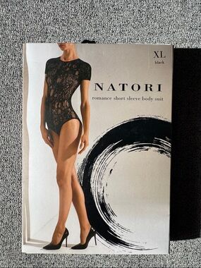 Natori Black Lace Romance Short Sleeve Bodysuit